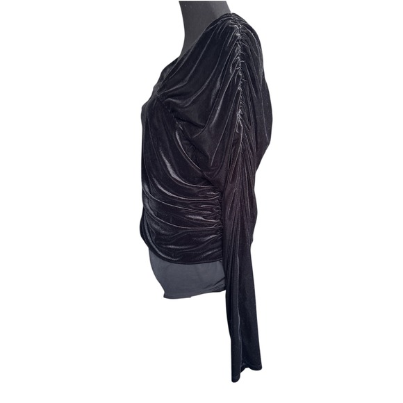 Express Body Contour Black Velvet Off Shoulder Asymmetrical Bodysuit, size XL - Picture 5 of 8